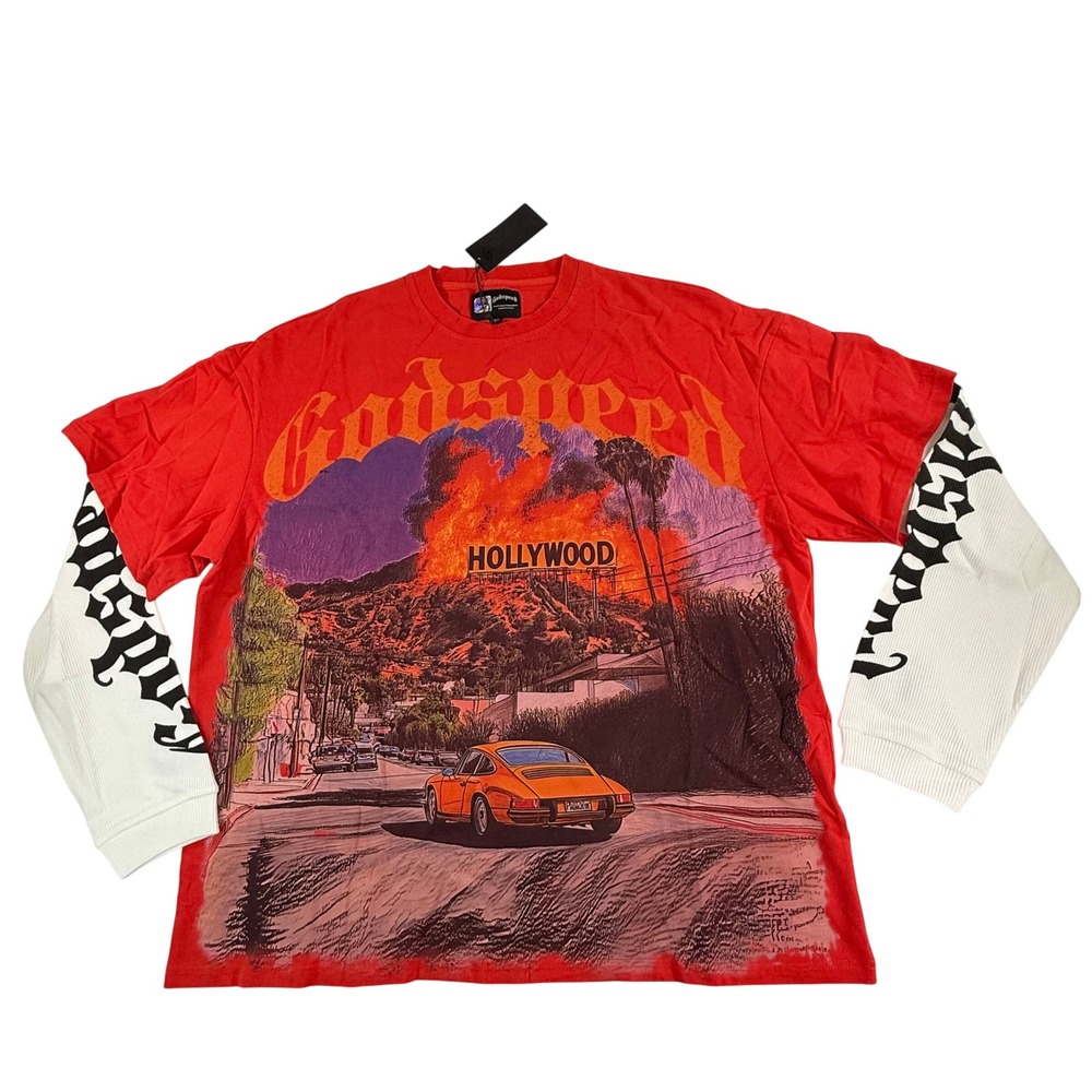 Godspeed Rarity Collection Hollywood Fire Porsche Double Layer Tee Red XXL NEW